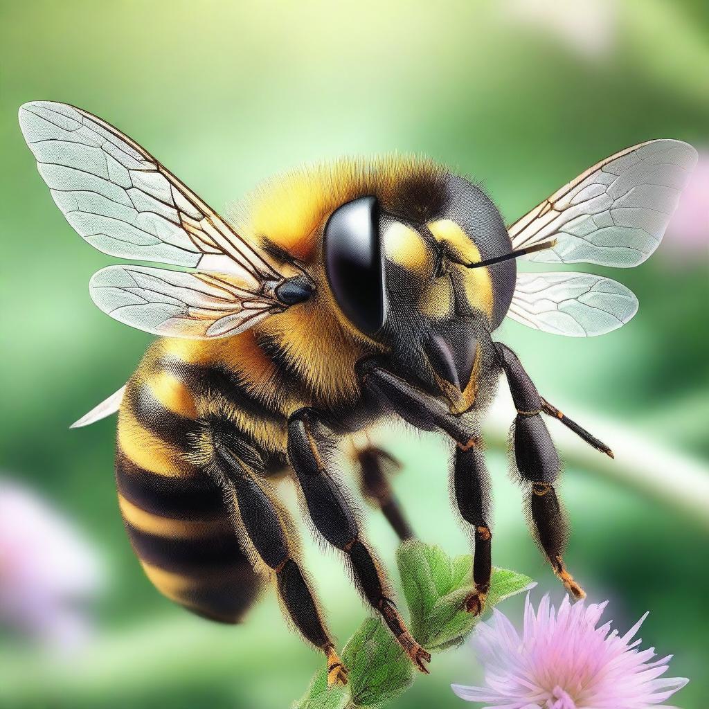 A hyper-realistic image of a bee