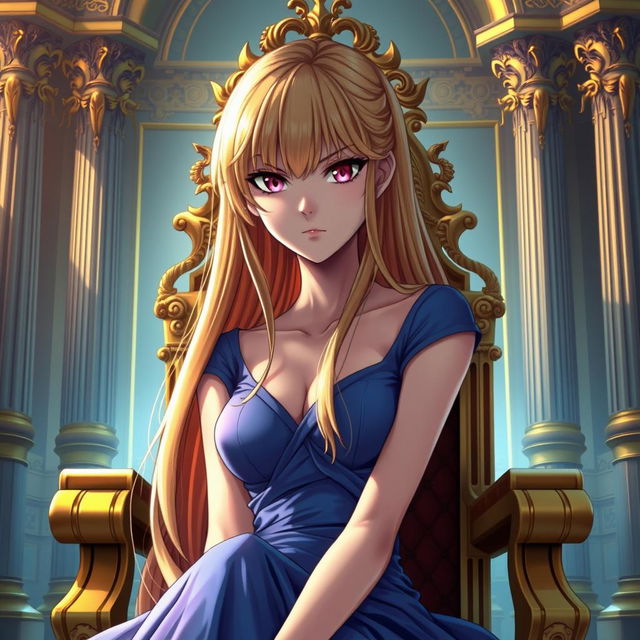 A captivating light novel cover featuring a tall adult female character with long, glossy golden hair that flows elegantly down her back