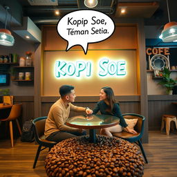An inviting cafe ambience featuring a cozy atmosphere where two people are holding hands, embodying warmth and friendship
