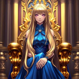 An eye-catching light novel cover featuring a tall adult female character with long, glossy golden hair that shines beautifully