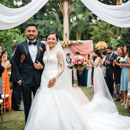 A beautiful wedding scene featuring a couple named Enda and Dwi