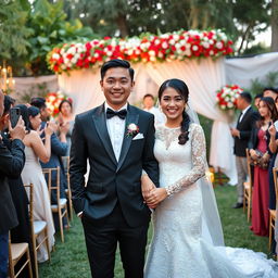 A beautiful wedding scene featuring a couple named Enda and Dwi