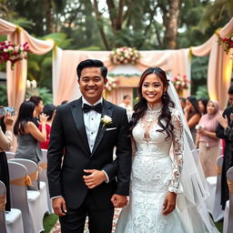A beautiful wedding scene featuring a couple named Enda and Dwi