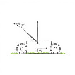 A clear and simple diagram of a lawn roller, featuring labeled arrows