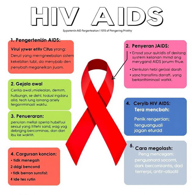 Poster tentang HIV AIDS yang informatif dan menarik, menampilkan: 1