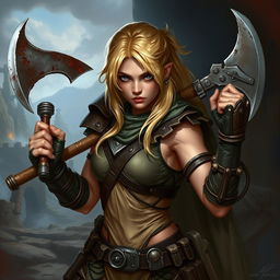 A fierce blonde fighter from a Dungeons & Dragons setting, displaying a strong and determined expression