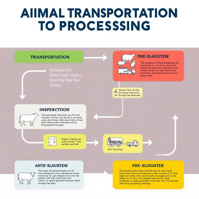 A detailed and informative flow chart illustrating the process of animal transportation to processing