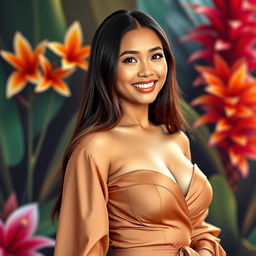 Mayang Yudittia, a stunning 24-year-old Indonesian woman, showcasing her natural beauty with a slim and curvy figure