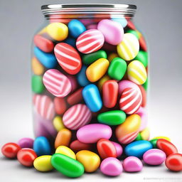 A hyper-realistic image showcasing a jar filled with assorted candies