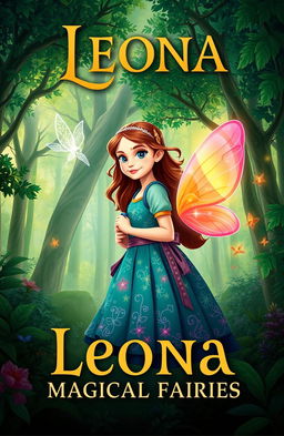The book cover for 'Leona in the Land of Magical Fairies', featuring a lush forest background that evokes a sense of enchantment and wonder