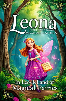 The book cover for 'Leona in the Land of Magical Fairies', featuring a lush forest background that evokes a sense of enchantment and wonder
