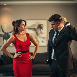 A dramatic couple scene featuring two adults in a heated argument