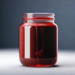 A hyper-realistic image displaying a jar filled with red blood