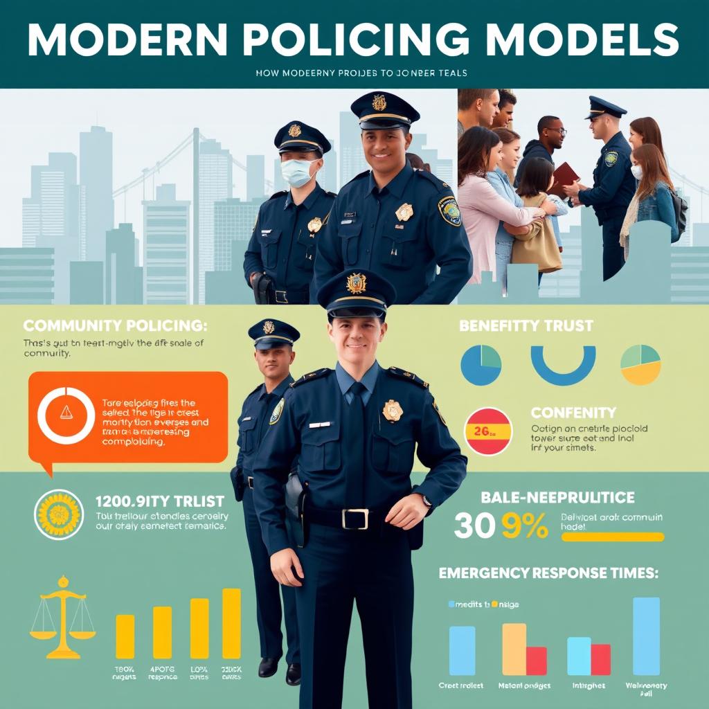 A visually engaging poster focusing on the theme of modern policing models in urban environments