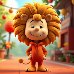A cartoon character from Peanuts dressed in a male lion costume with a magnificent mane