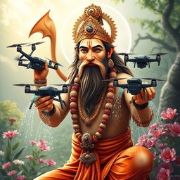 A spiritual depiction of Lord Hanuman, showcasing him with a long tail and a bumpy mouth, embodying strength and divine energy