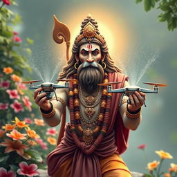 A spiritual depiction of Lord Hanuman, showcasing him with a long tail and a bumpy mouth, embodying strength and divine energy