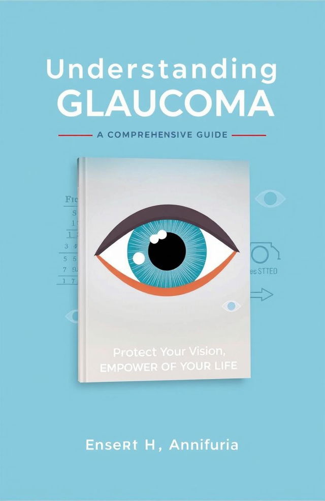 A visually appealing cover design for a book about glaucoma, featuring a stylized eye illustration that emphasizes the condition