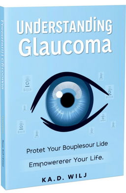 A visually appealing cover design for a book about glaucoma, featuring a stylized eye illustration that emphasizes the condition