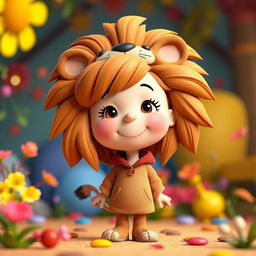 A female cartoon character from Peanuts dressed in a female lion costume featuring a beautiful mane