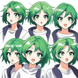 A high-quality, vector-style digital art image featuring an anime character with vibrant green hair