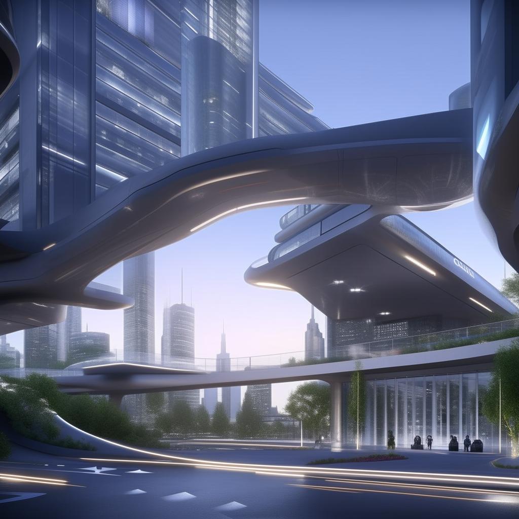 driveway and entrance of futuristic high-rise Police headquarters with helipad in city center in broad daylight based on https://files.dreamhome.software/files/static/36947