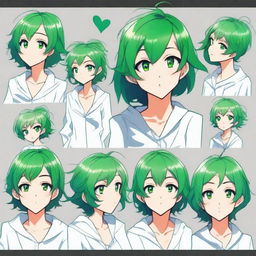 A high-quality, vector-style digital art image featuring an anime character with vibrant green hair