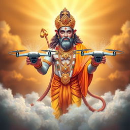 A spiritual representation of Lord Hanuman, depicted with a monkey face, long tail, and strong physique