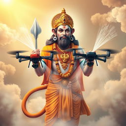 A spiritual representation of Lord Hanuman, depicted with a monkey face, long tail, and strong physique