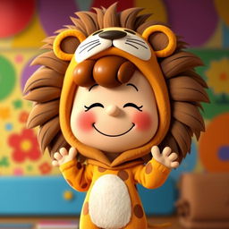 A female cartoon character from Peanuts dressed in a female lion costume complete with an elaborate mane