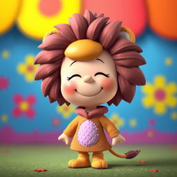 A female cartoon character from Peanuts dressed in a female lion costume complete with an elaborate mane