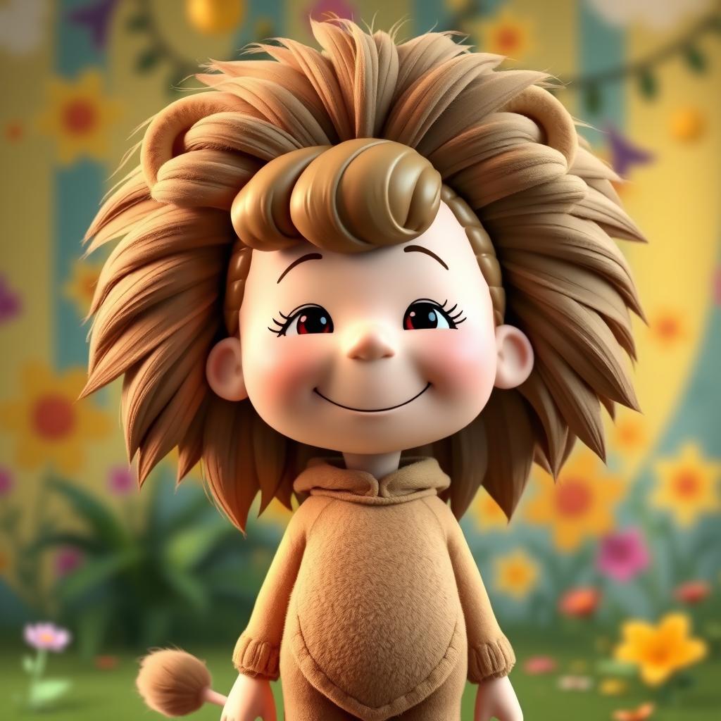 A female cartoon character from Peanuts dressed in a female lion costume complete with an elaborate mane