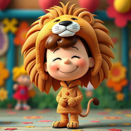 A female cartoon character from Peanuts dressed in a female lion costume complete with an elaborate mane