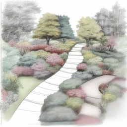 This is a hand-drawn sketch that presents a design of a landscape