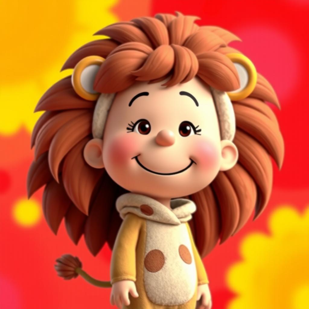 A female cartoon character from Peanuts dressed in a female lion costume featuring a beautiful, fluffy mane