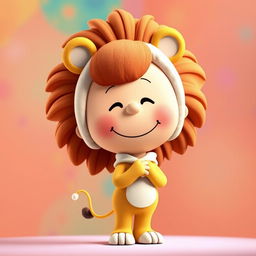 A female cartoon character from Peanuts dressed in a female lion costume featuring a beautiful, fluffy mane