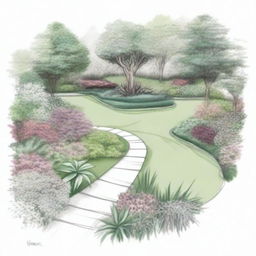 This is a hand-drawn sketch that presents a design of a landscape