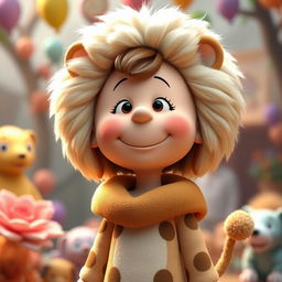 A female cartoon character from Peanuts dressed in a female lion costume complete with a fluffy mane