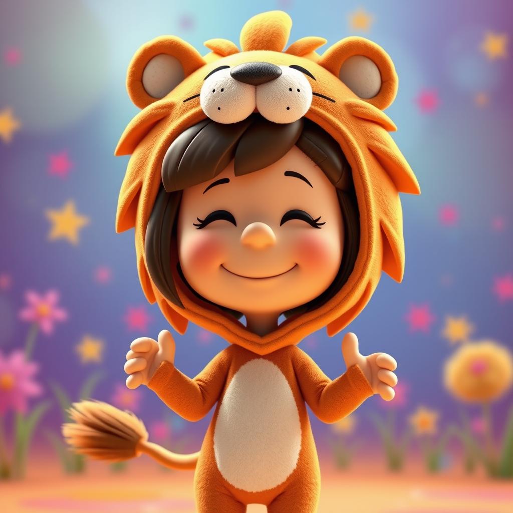 A female cartoon character from Peanuts dressed in a lion costume featuring a prominent mane and ears