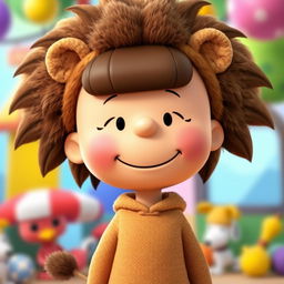 A female cartoon character from Peanuts dressed in a lion costume complete with a fluffy mane and ears