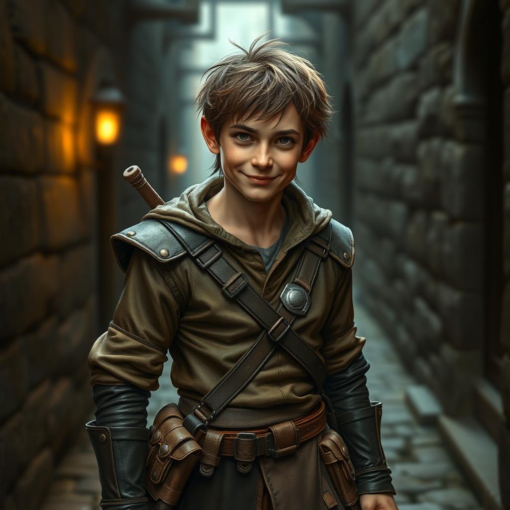 A realistic portrayal of a male halfling rogue inspired by Dungeons & Dragons