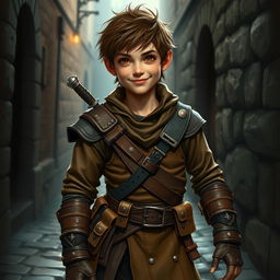 A realistic portrayal of a male halfling rogue inspired by Dungeons & Dragons
