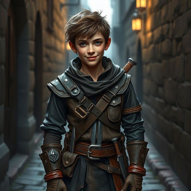 A realistic portrayal of a male halfling rogue inspired by Dungeons & Dragons