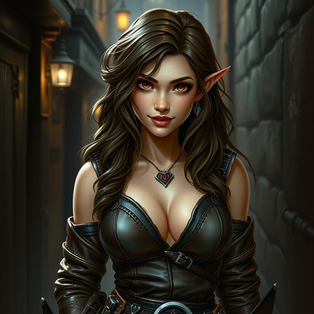 A realistic depiction of a sexy female halfling rogue inspired by Dungeons & Dragons