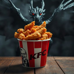 A classic KFC bucket filled with crispy, golden-brown fried chicken, overflowing with tender pieces