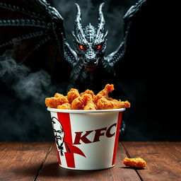 A classic KFC bucket filled with crispy, golden-brown fried chicken, overflowing with tender pieces
