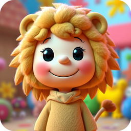 A female cartoon character from Peanuts dressed in a lion costume that includes a fluffy mane and distinctive ears