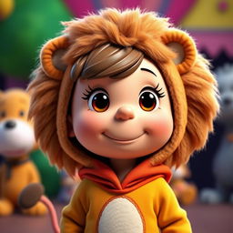 A female cartoon character from Peanuts dressed in a lion costume that includes a fluffy mane and distinctive ears