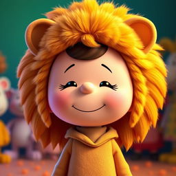 A female cartoon character from Peanuts dressed in a lion costume that includes a fluffy mane and distinctive ears