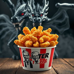 A classic KFC bucket filled with crispy, golden-brown fried chicken, prominently featuring the logo name 'SKATER 1
